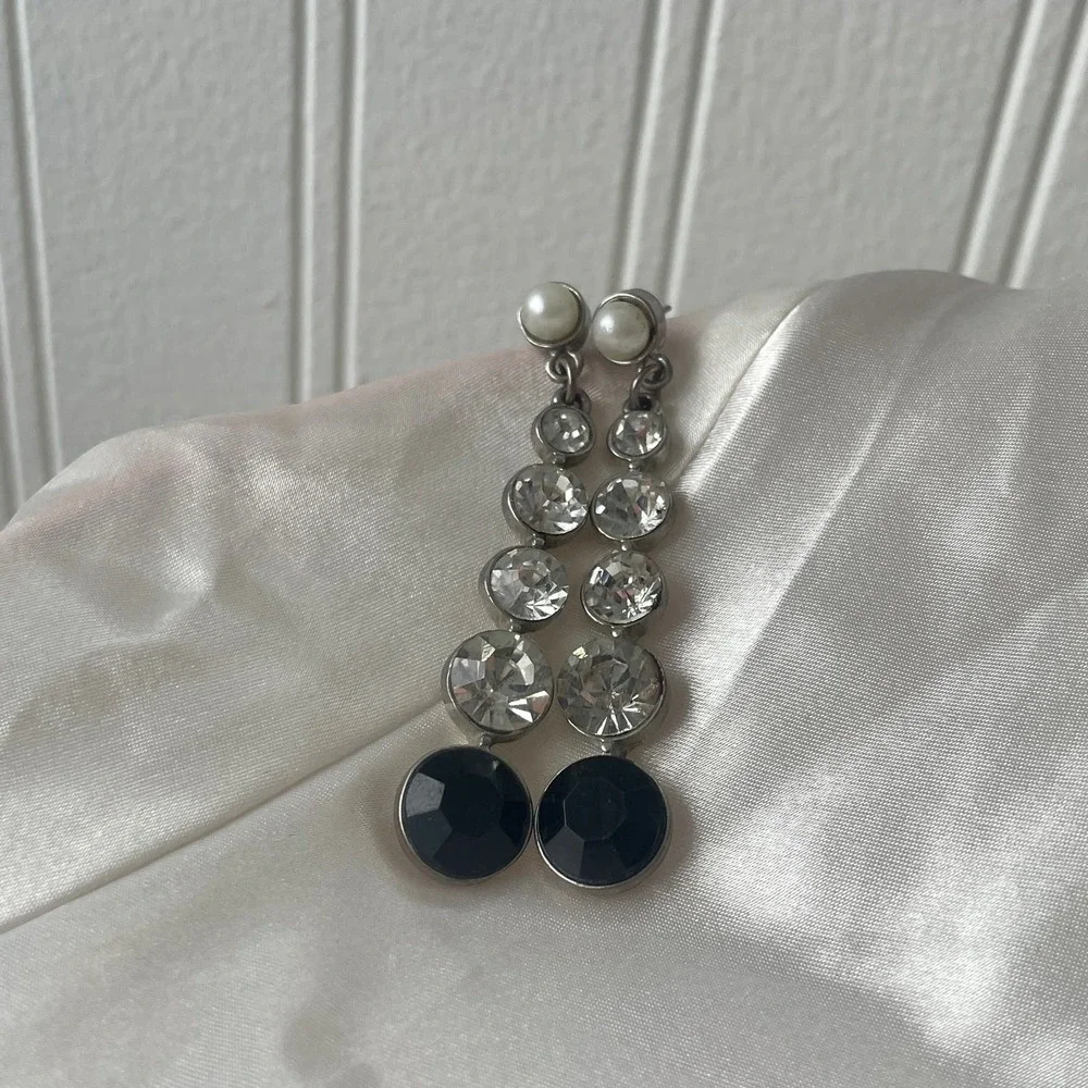 Dangle Drop Large Rhinestone Earrings - Picture 1 of 6